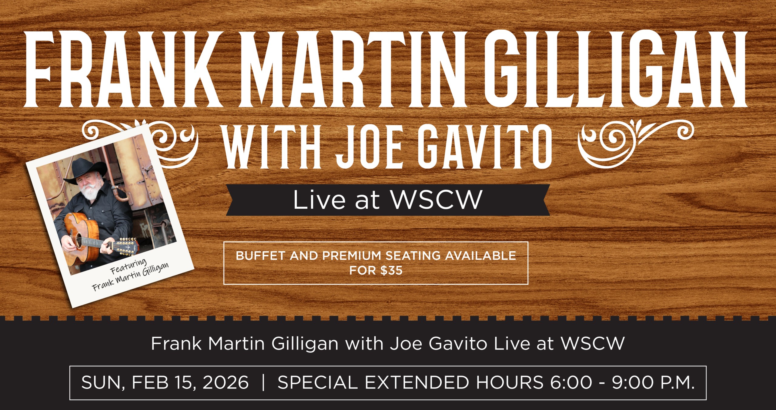 Frank Martin Gilligan with Joe Gavito Live Music Event Sunday February 15th at West Sandy Creek Winery
