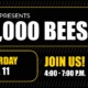 Black promotional graphic featuring a guitar illustration and bold text that reads: “WSCW Presents 10,000 Bees Saturday April 11.” Join us! 4:00 - 7:00PM