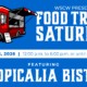 Grey promotional graphic featuring a red food truck illustration and bold text that reads: “WSCW Presents Food Truck Saturday.” Event details: May 23, 2026, from 12:00 p.m. to 6:00 p.m. or until sold out. Featuring Tropicalia Bistro