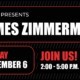 Promotional Graphic reading WSCW presents James Zimmerman, Sunday September 6 Join Us 2-5PM