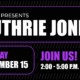 A black and purple flyer for a live music event on November 15, 2026, 2-5pm. WSC Winery presents Guthrie Jones.